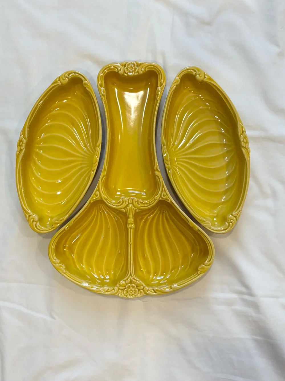 3 Piece #3130 Maddux Of California Pottery Chip & Dip / Relish Dishes Yellow MCM